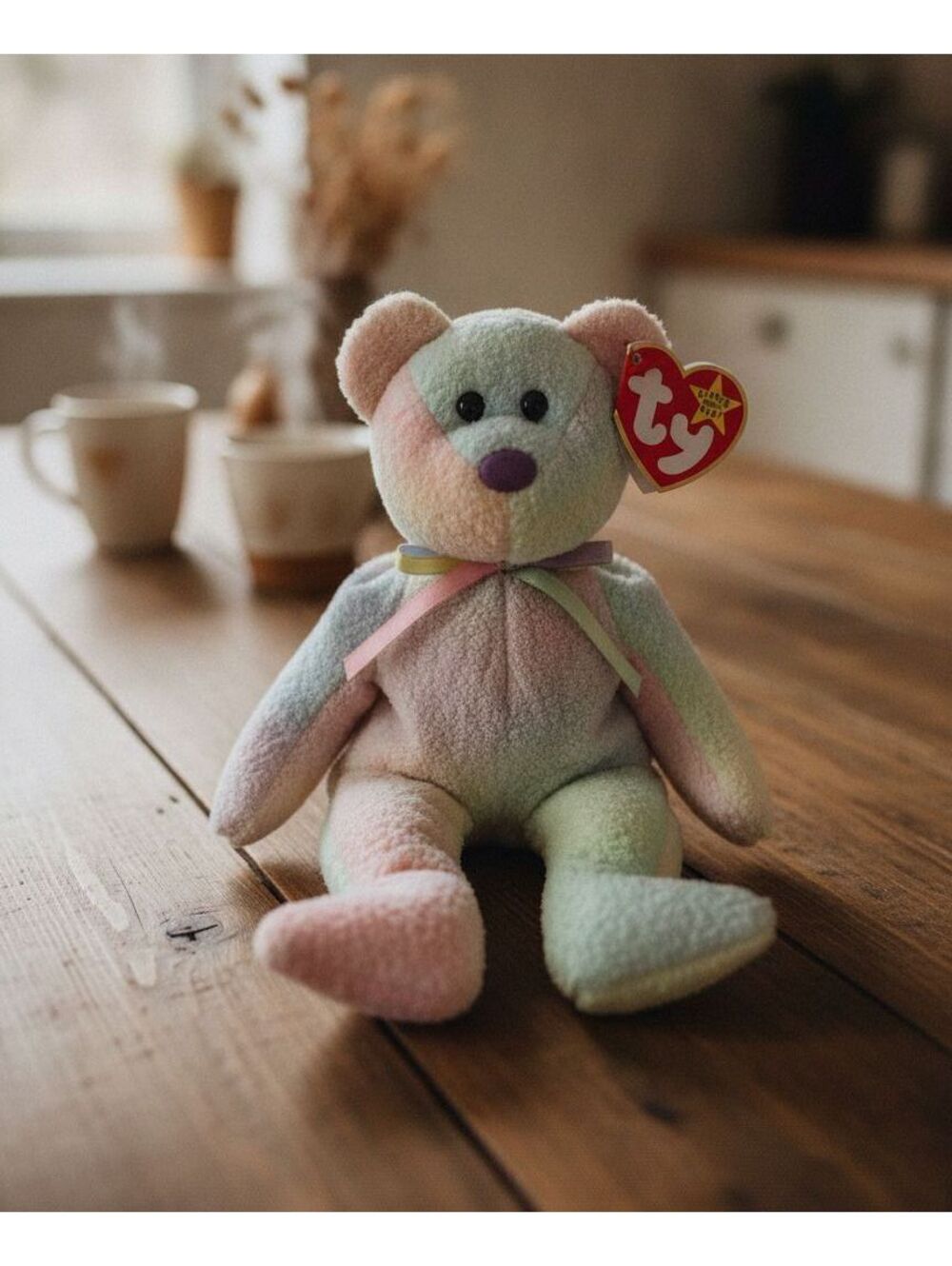 Vintage Ty Beanie Baby Groovy Pastel Bear, DOB Jan 10 1999 With Tags